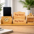 Personalized Wooden Pen Stand with 2 Compartments & 2 Coasters