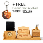 Personalized Wooden Pen Stand with 2 Compartments & 2 Coasters