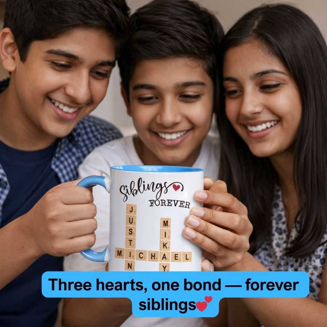 Siblings Crosswords Personalized Mugs Blue