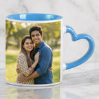 Light Blue Heart Handle Ceramic Photo Mug
