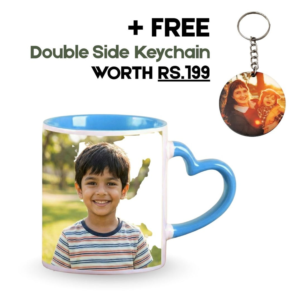 Light Blue Heart Handle Ceramic Photo Mug