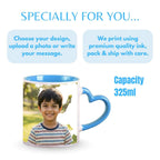 Light Blue Heart Handle Ceramic Photo Mug