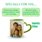 Light Green Heart Handle Ceramic Photo Mug