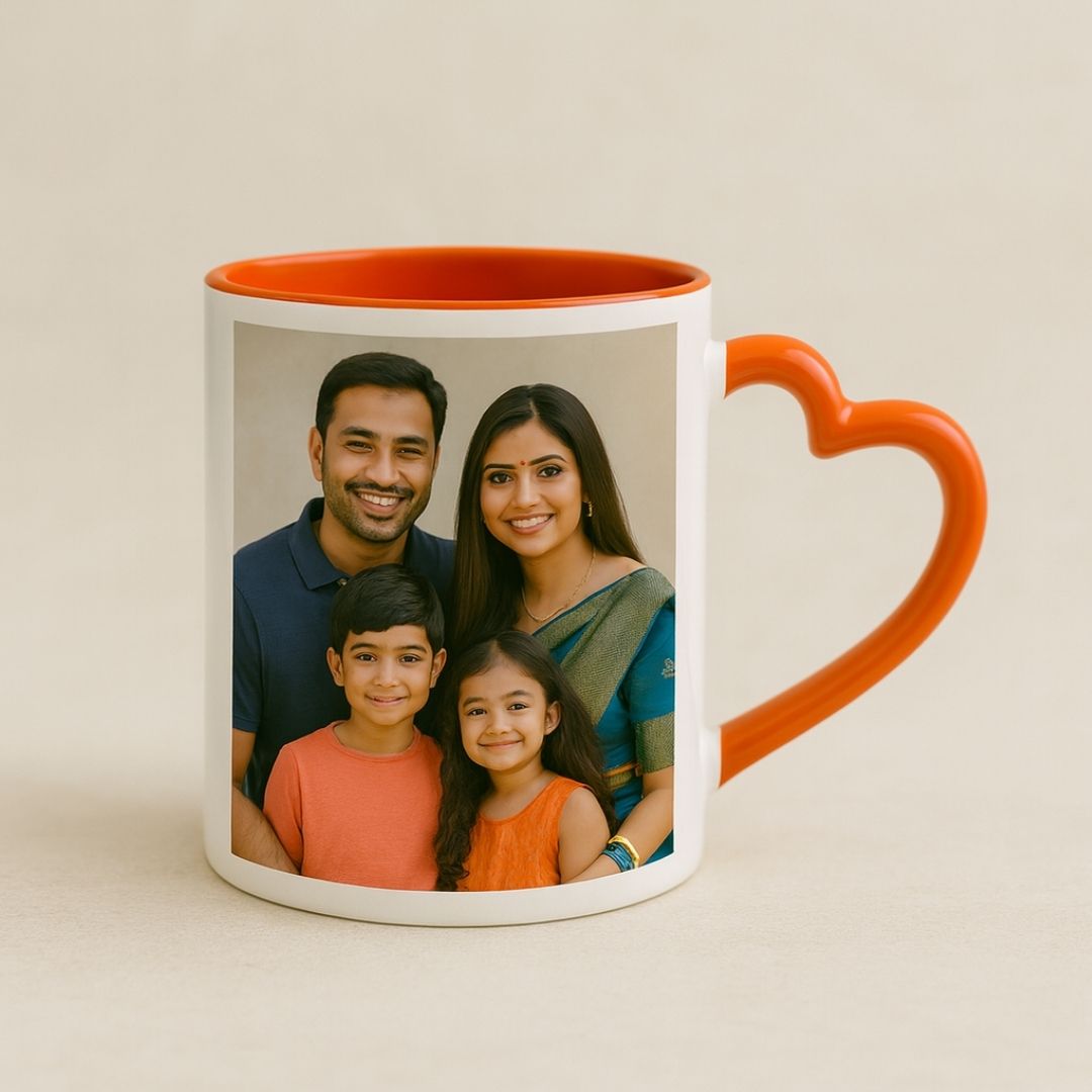 Orange Heart Handle Ceramic Photo Mug