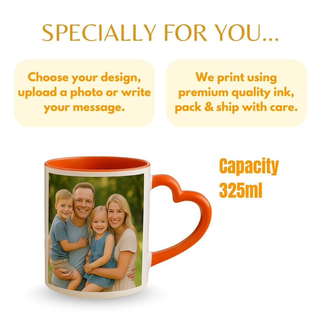 Orange Heart Handle Ceramic Photo Mug