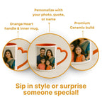 Orange Heart Handle Ceramic Photo Mug