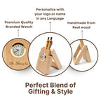 Personalized Foldable Wooden Pen Stand with Clock & 2 Pens