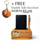 Personalized Wooden Desk Organizer with Clock & Pen Holder