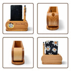 Personalized Wooden Desk Organizer with Clock & Pen Holder