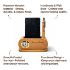 Personalized Wooden Desk Organizer with Clock & Pen Holder