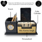 Personalized Black 2-Compartment MDF Pen Stand with Calendar