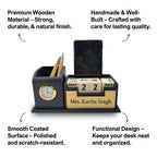 Personalized Black 2-Compartment MDF Pen Stand with Calendar
