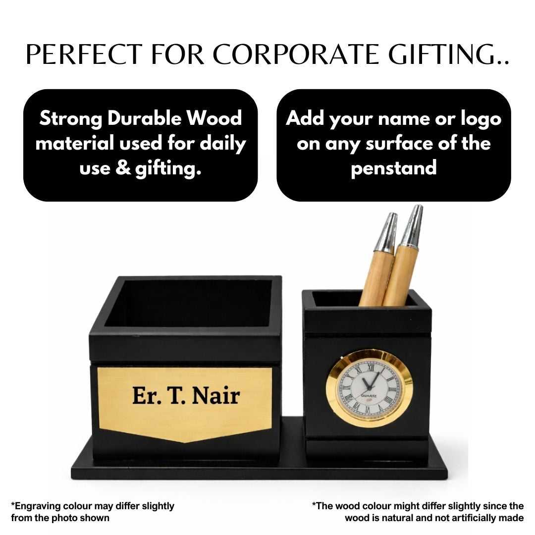 Personalized 2-Compartment Black MDF Pen Stand