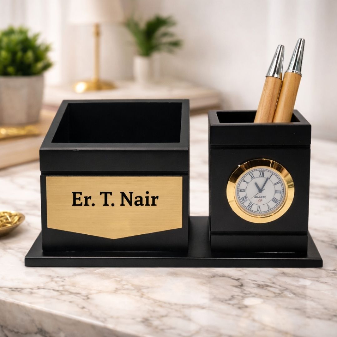 Personalized 2-Compartment Black MDF Pen Stand