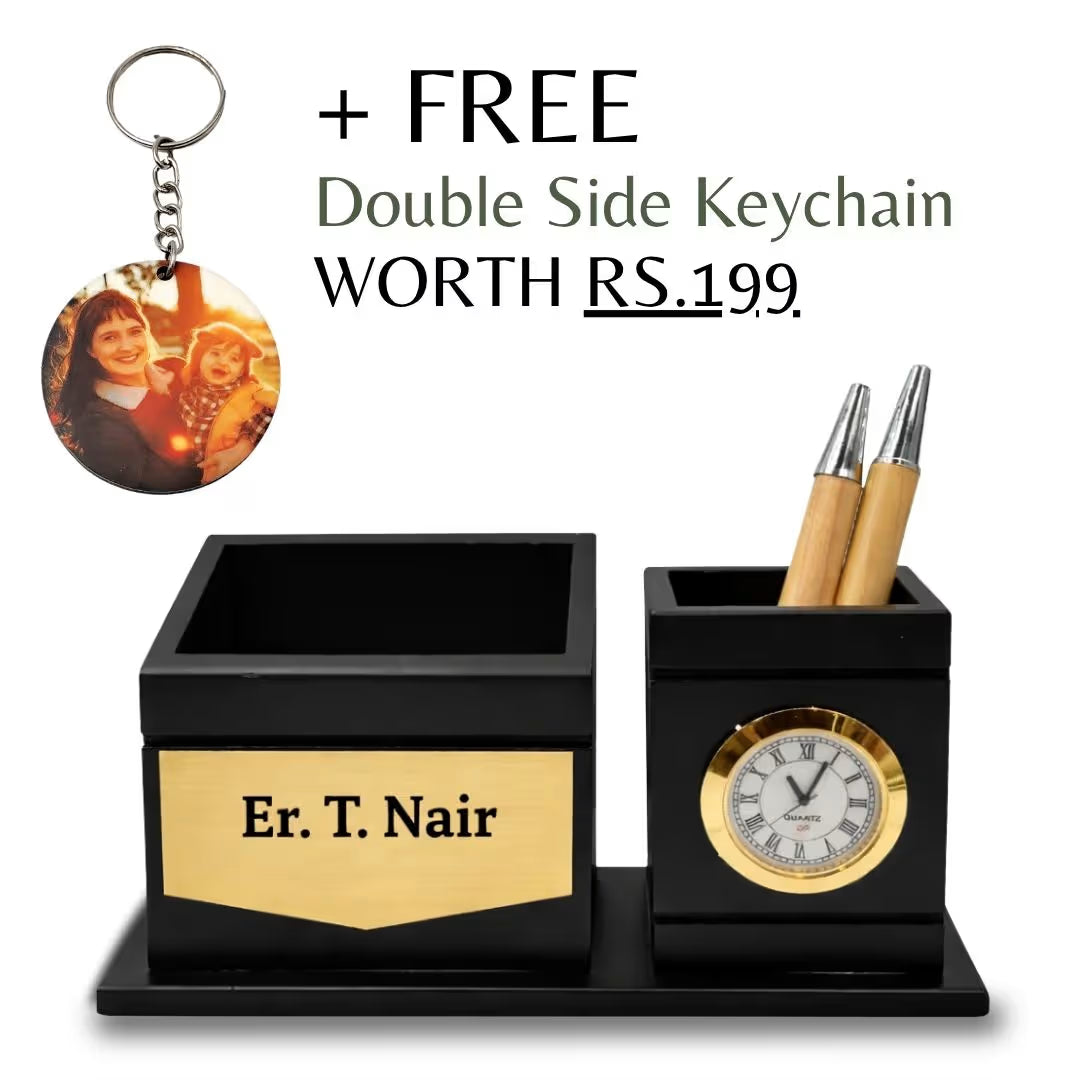 Personalized 2-Compartment Black MDF Pen Stand