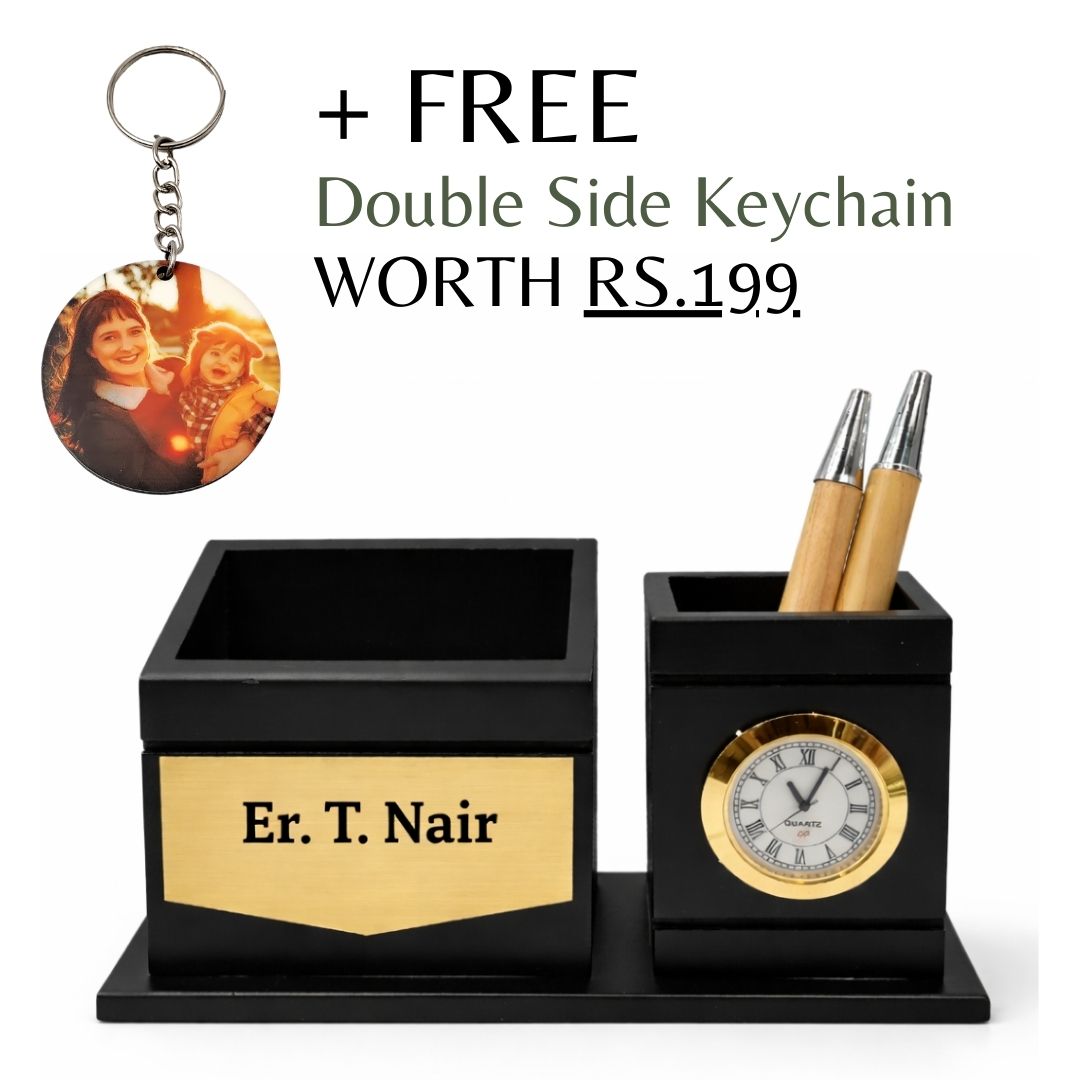 Personalized 2-Compartment Black MDF Pen Stand
