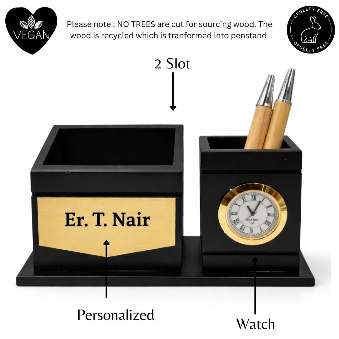 Personalized 2-Compartment Black MDF Pen Stand