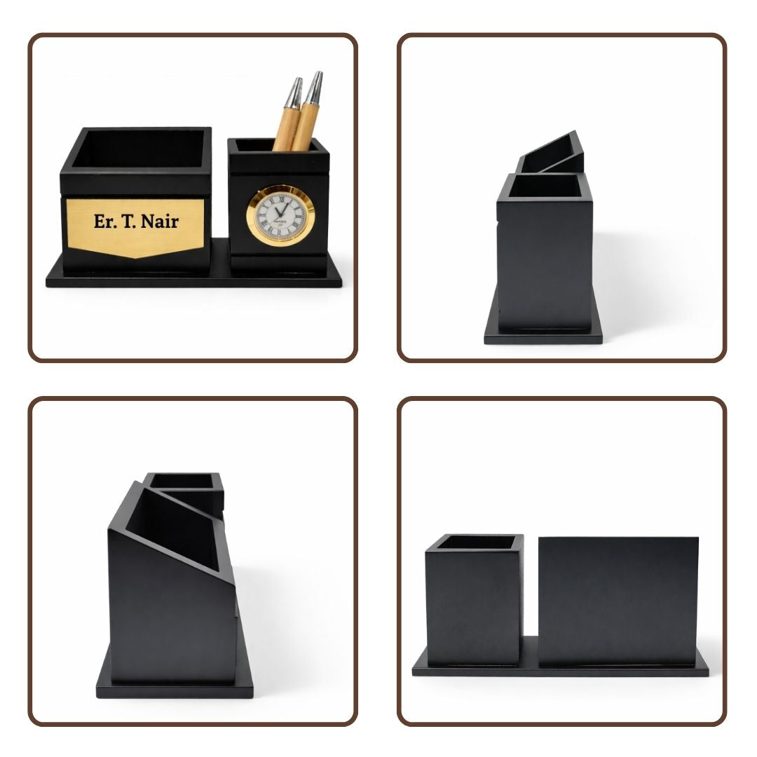 Personalized 2-Compartment Black MDF Pen Stand