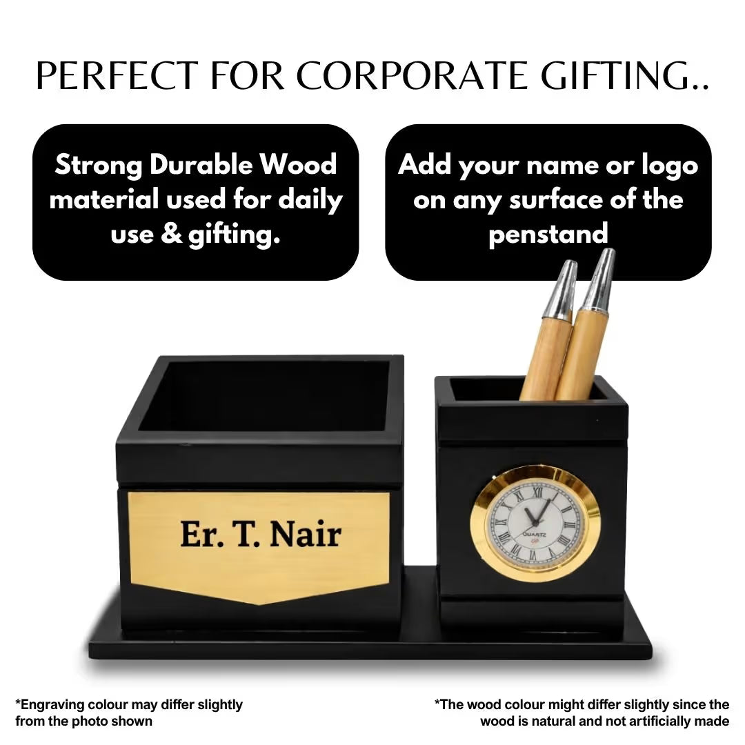 Personalized 2-Compartment Black MDF Pen Stand