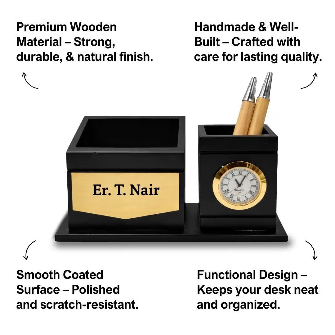 Personalized 2-Compartment Black MDF Pen Stand
