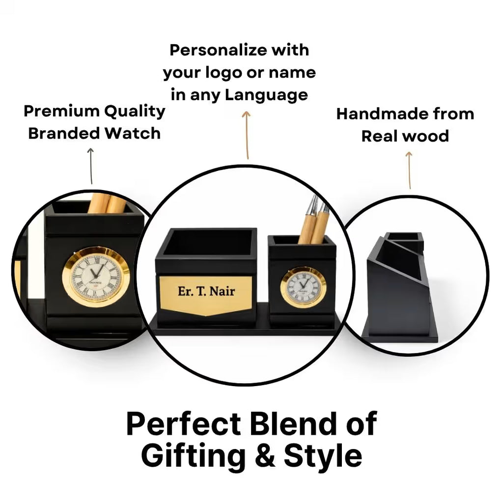 Personalized 2-Compartment Black MDF Pen Stand