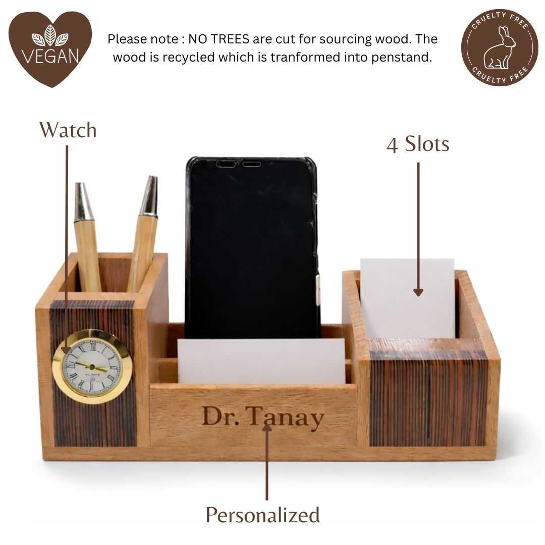 Personalized 4-in-1 Wooden Pen Stand