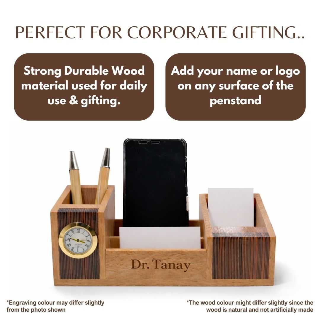 Personalized 4-in-1 Wooden Pen Stand