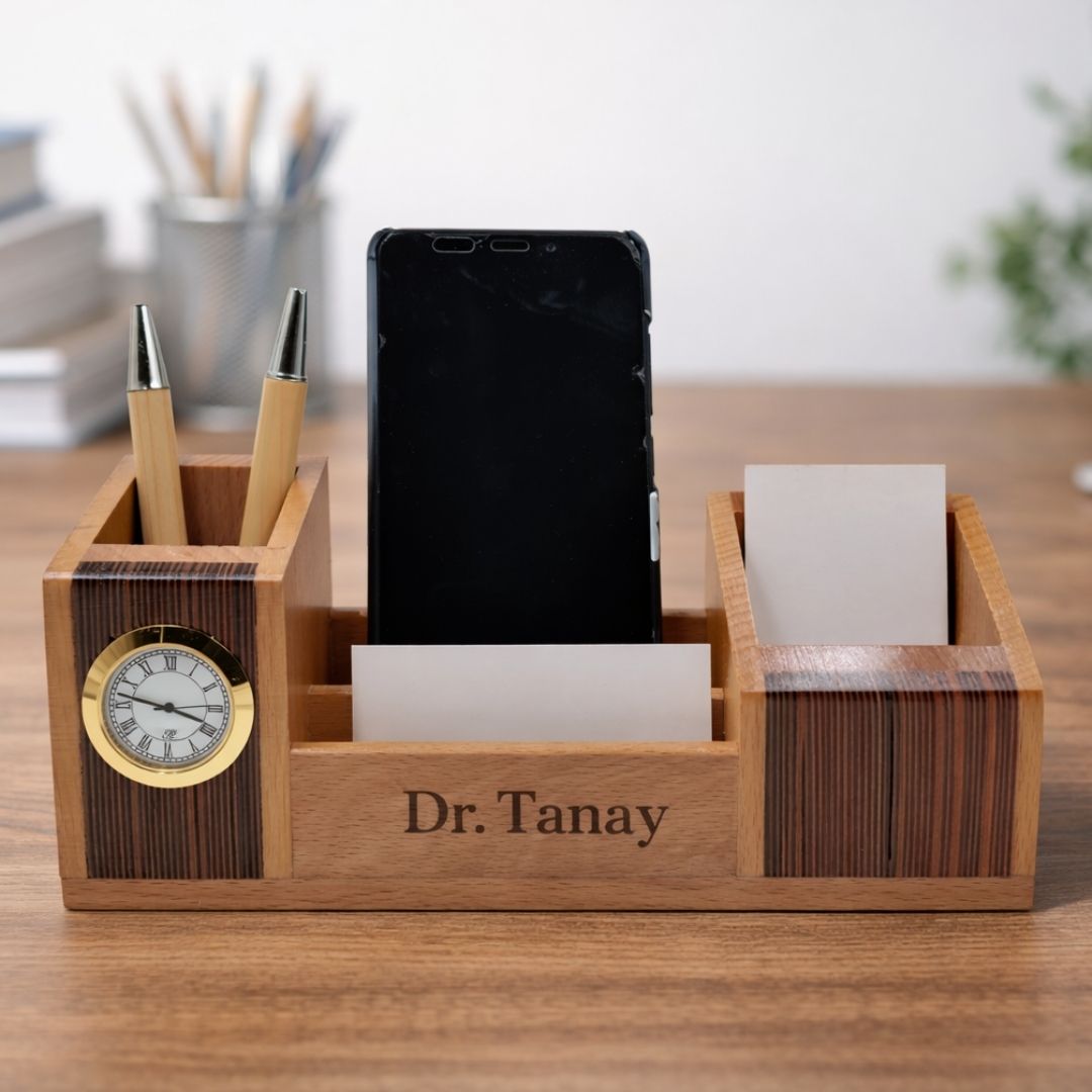 Personalized 4-in-1 Wooden Pen Stand