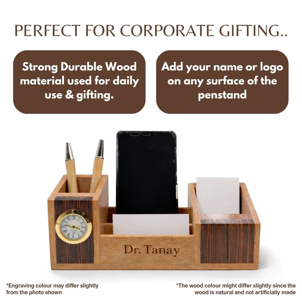 Personalized 4-in-1 Wooden Pen Stand