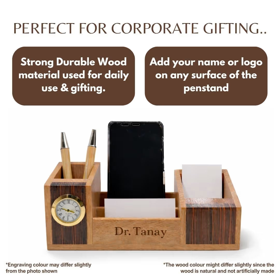 Personalized 4-in-1 Wooden Pen Stand