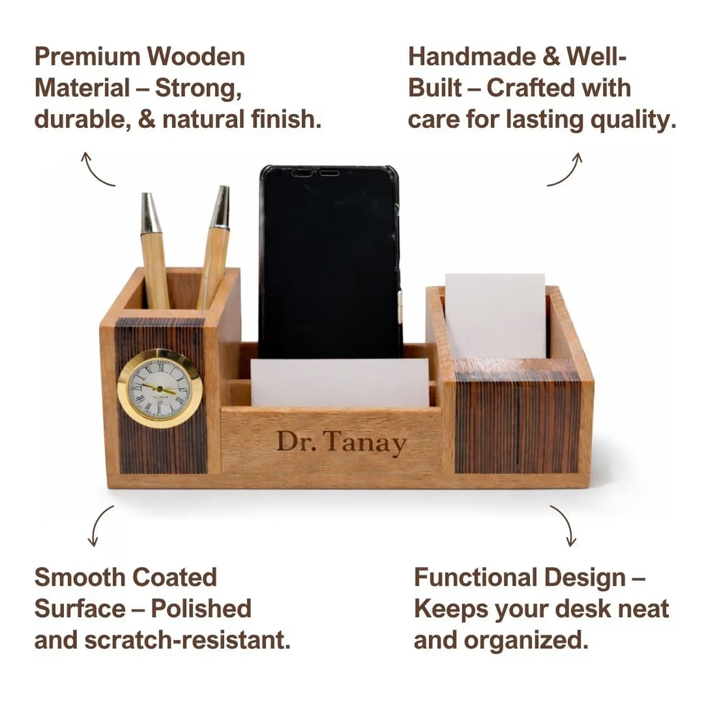 Personalized 4-in-1 Wooden Pen Stand