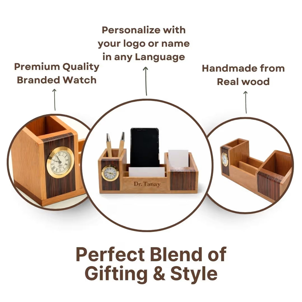 Personalized 4-in-1 Wooden Pen Stand