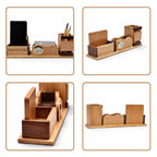 Personalized 3-in-1 Wooden Desk Organizer (Clock + Phone + Cards Holder)