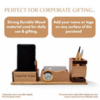 Personalized 3-in-1 Wooden Desk Organizer (Clock + Phone + Cards Holder)