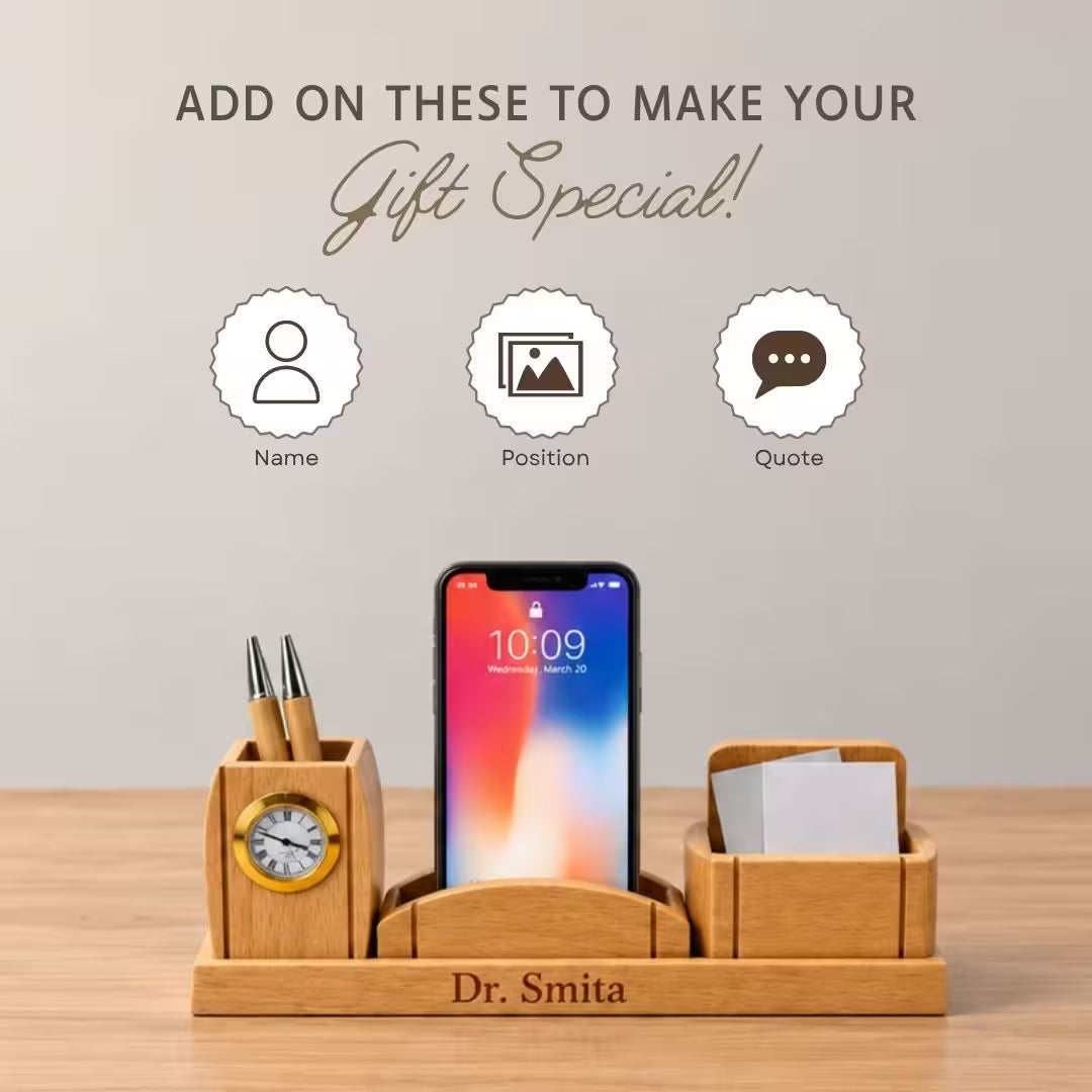 Personalized Wooden Clock & Mobile Pen Stand