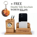 Personalized Wooden Pen Stand with 2 Compartments & 1 Card Holder