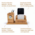 Personalized Wooden Pen Stand with 2 Compartments & 1 Card Holder