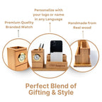 Personalized Wooden Pen Stand with 2 Compartments & 1 Card Holder
