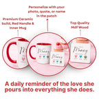 Custom Ceramic Red Coffee Mug & MDF Coaster - Personalized for Mom