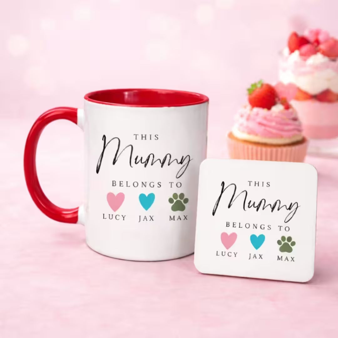 Custom Ceramic Red Coffee Mug & MDF Coaster - Personalized for Mom