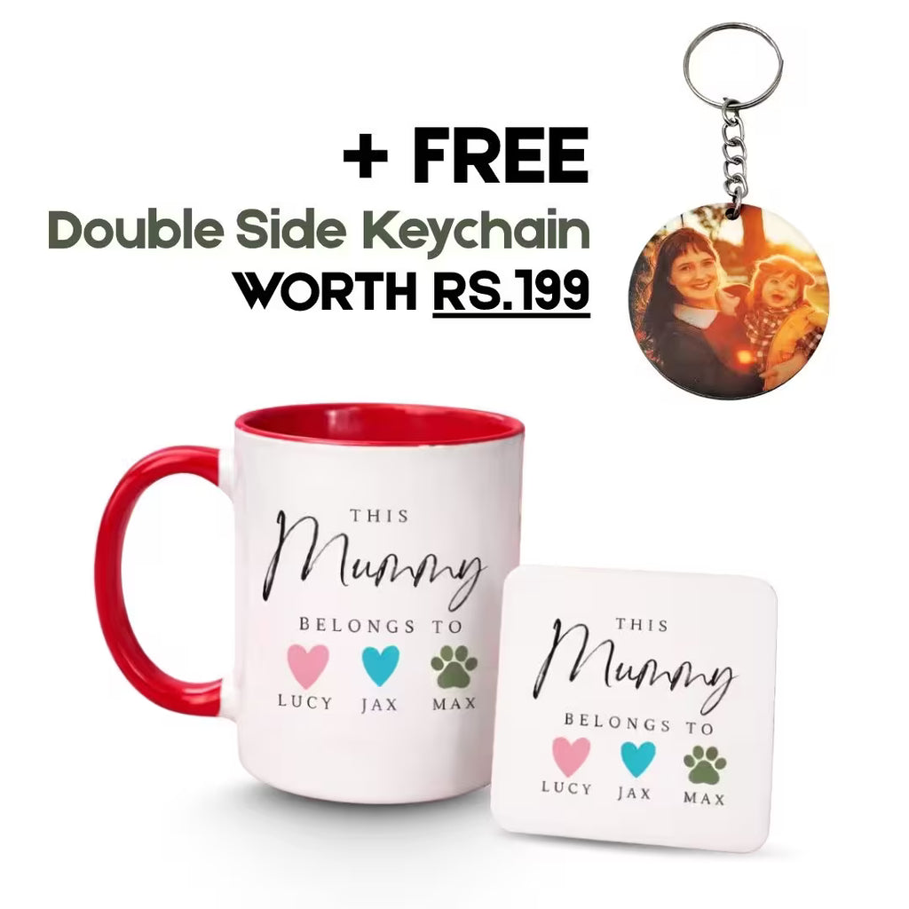 Custom Ceramic Red Coffee Mug & MDF Coaster - Personalized for Mom