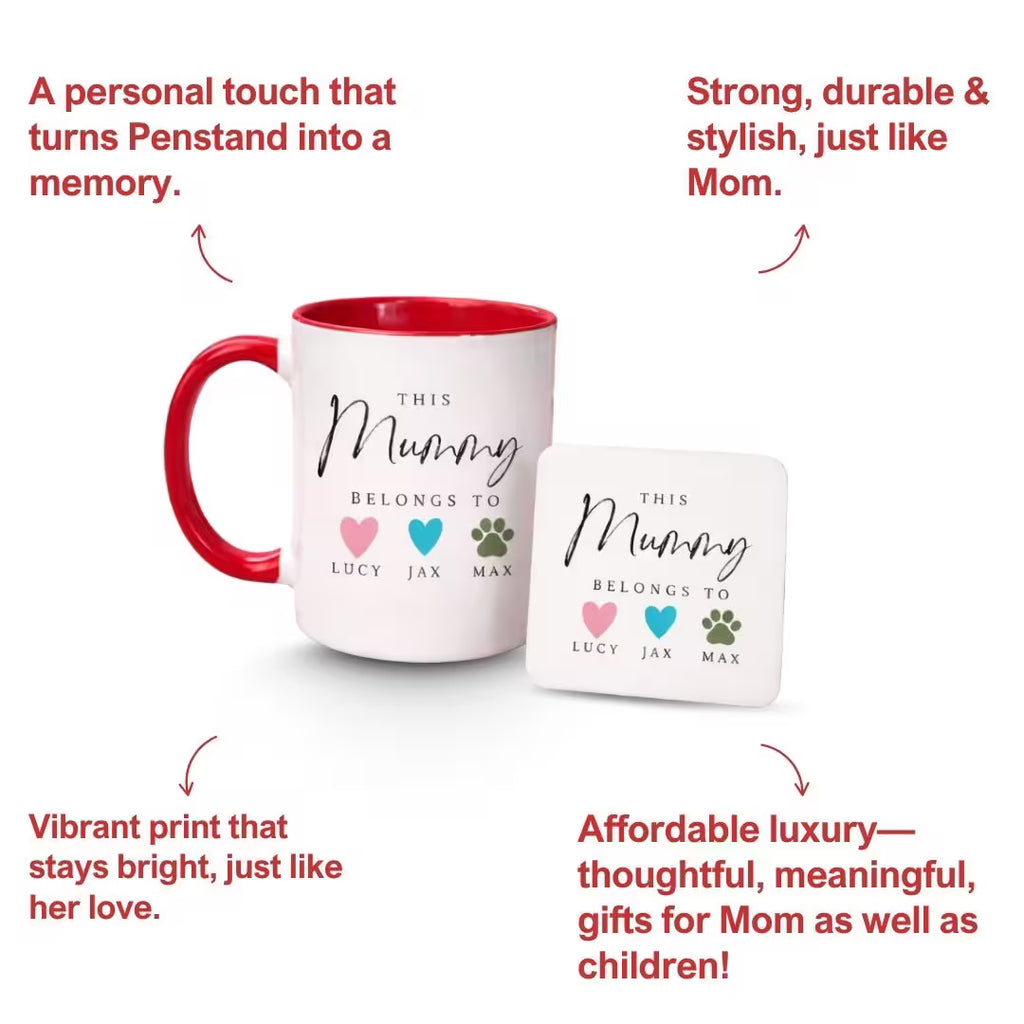Custom Ceramic Red Coffee Mug & MDF Coaster - Personalized for Mom