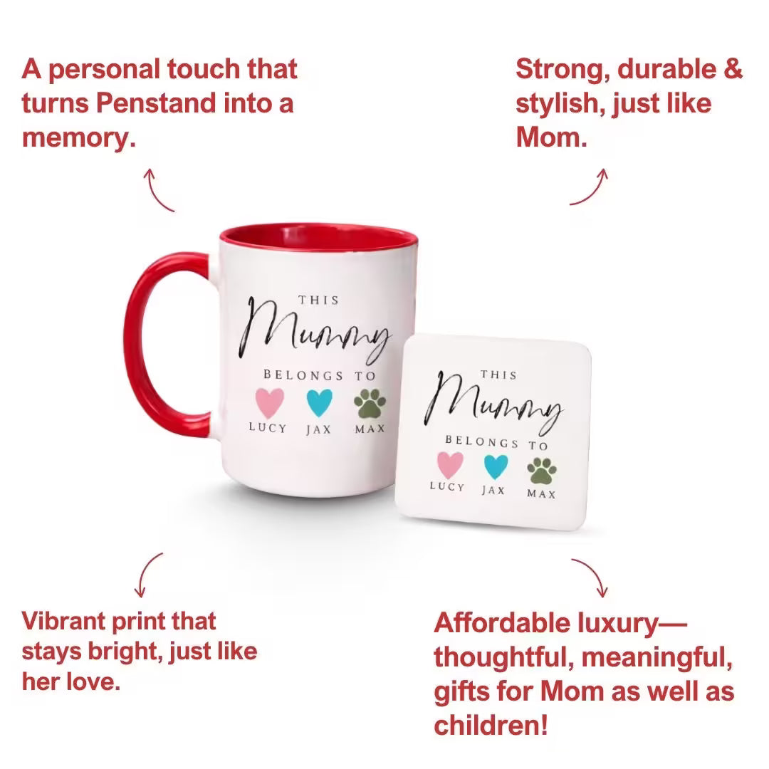 Custom Ceramic Red Coffee Mug & MDF Coaster - Personalized for Mom