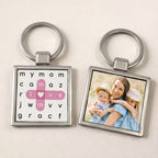Crossword Puzzle & Photo Metal Keychain for Mom