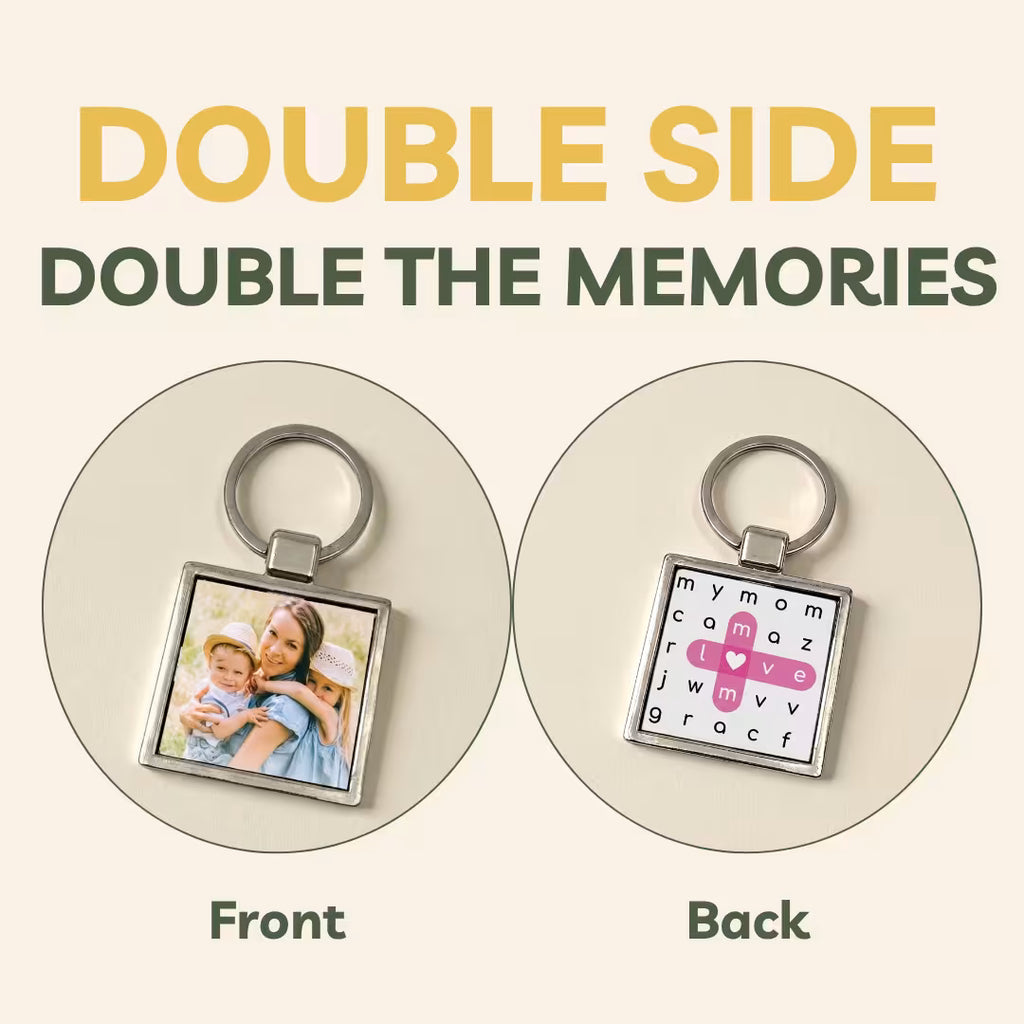 Crossword Puzzle & Photo Metal Keychain for Mom