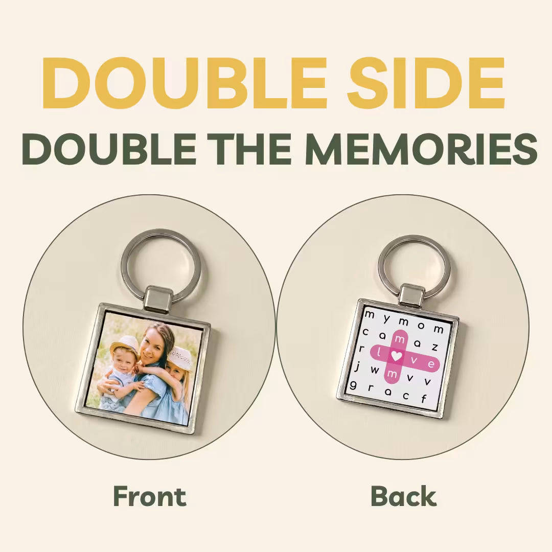 Crossword Puzzle & Photo Metal Keychain for Mom