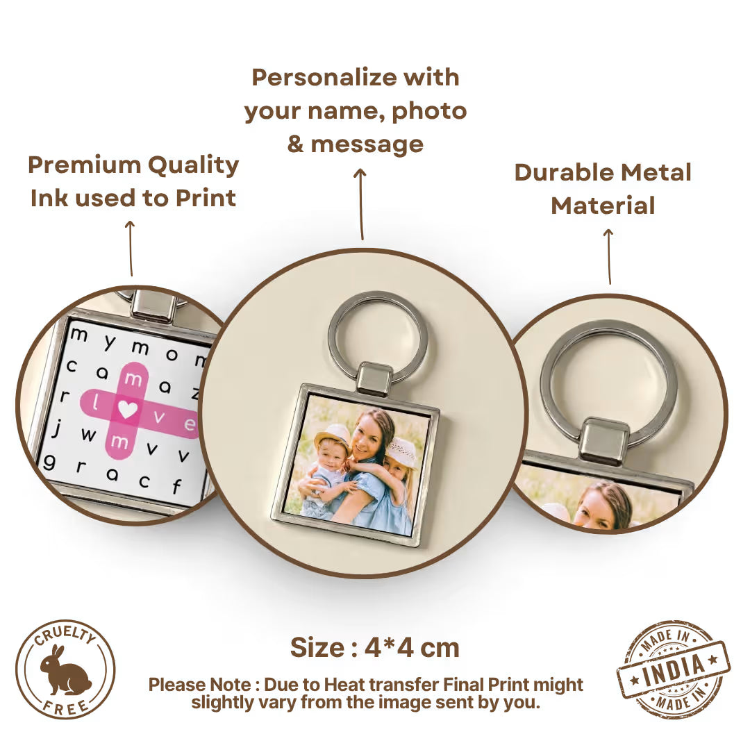 Crossword Puzzle & Photo Metal Keychain for Mom