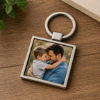 Custom Name & Photo Square Metal Keychain for Dad