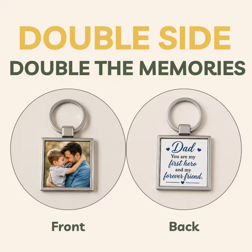 Custom Name & Photo Square Metal Keychain for Dad