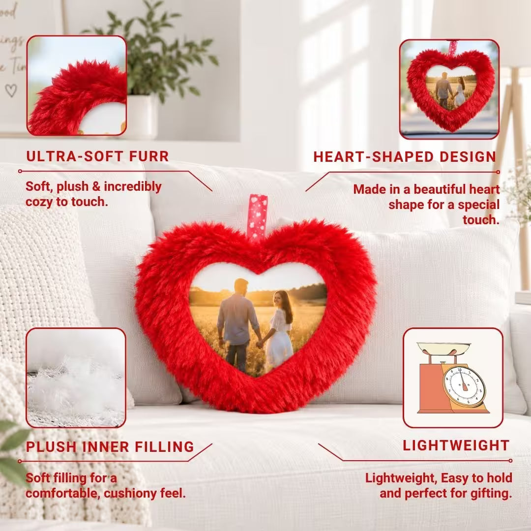 Red Mini Heart Customized Photo Furr Pillow